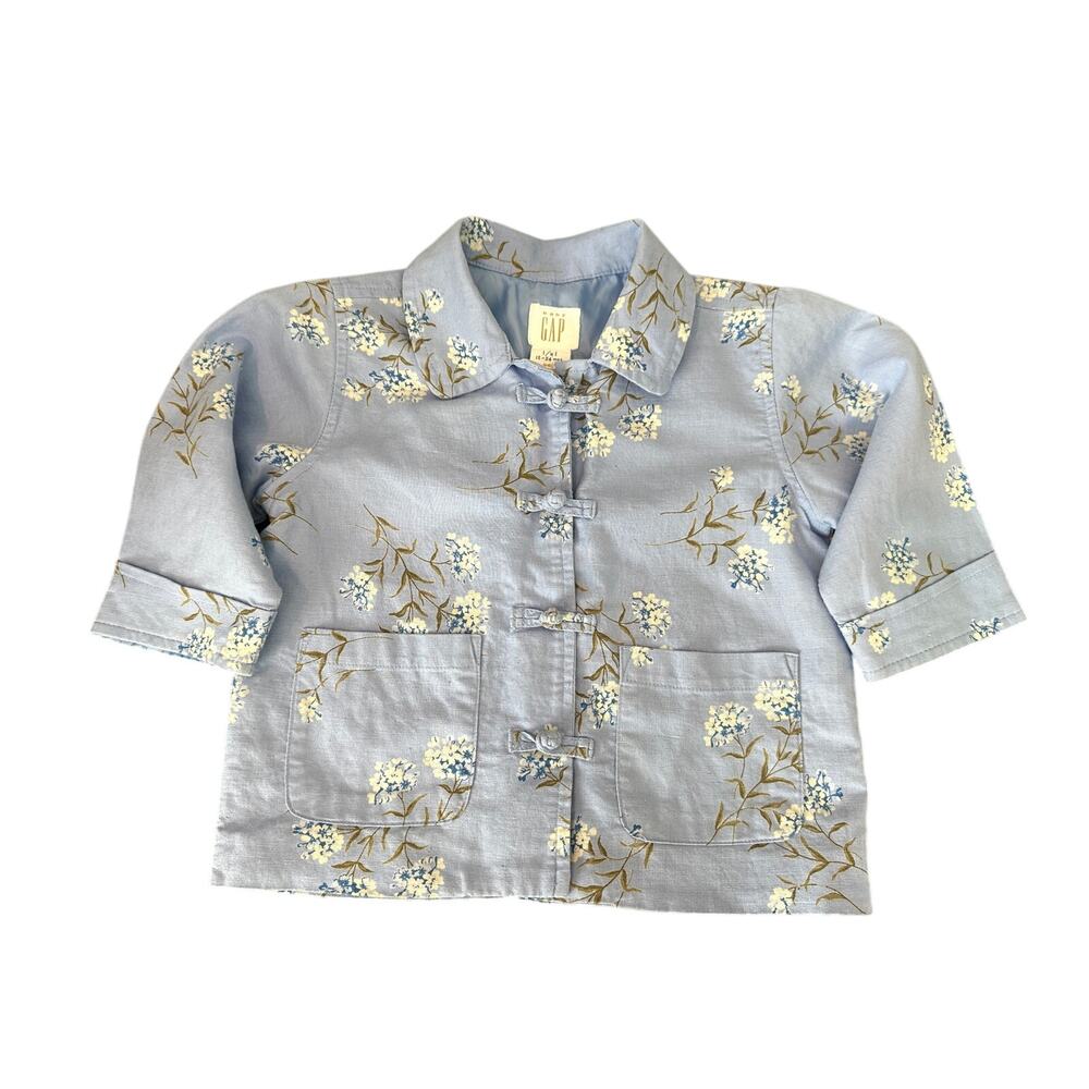 BABY GAP Blue Floral Linen Blend Frog Closure Jacket 12-24 MO Cottagecore